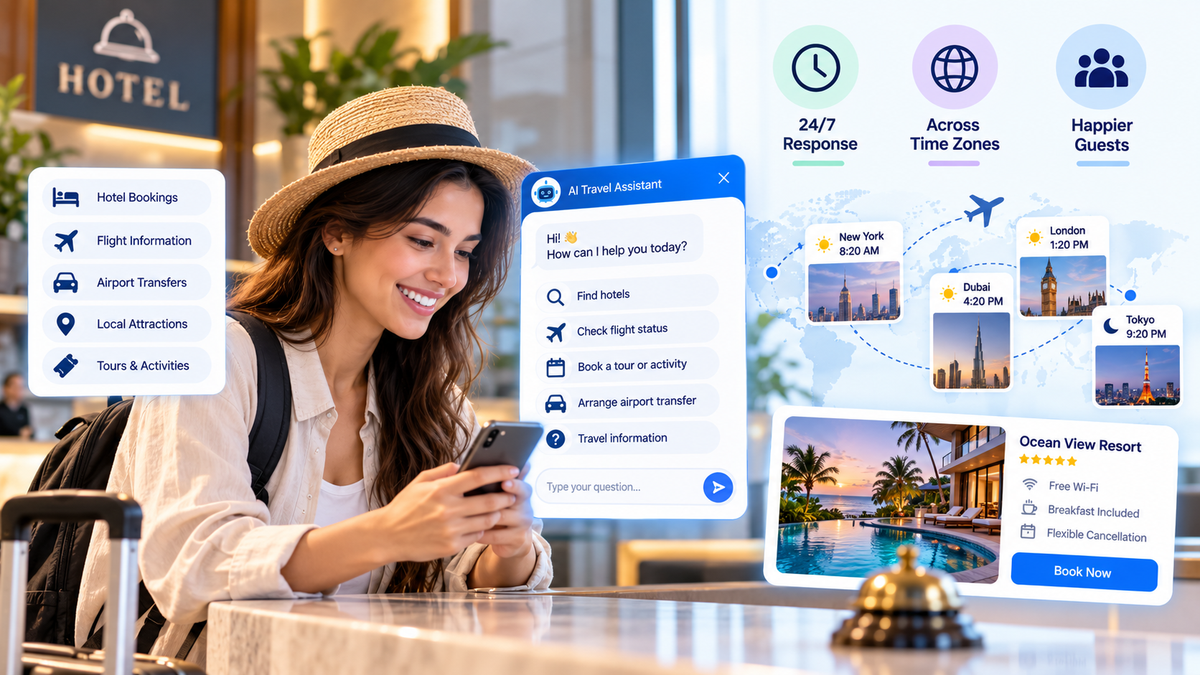 AI Travel Assistant in a Global Hotel Lobby